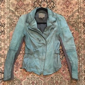 MUUBAA teal genuine leather jacket
